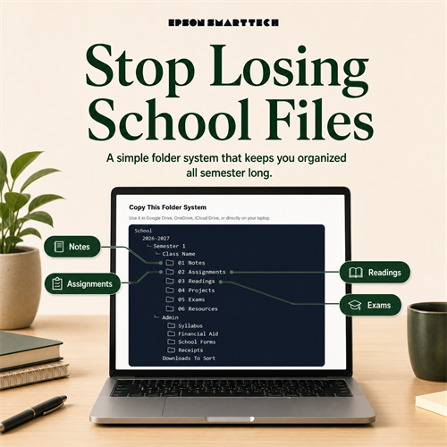 Folder system preview to organize notes, assignments, readings, and exams.