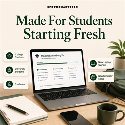 Student Laptop Setup Kit for college students, university students, freshmen, new laptop owners, and new semester setup.