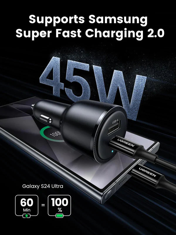 UGREEN EC701 63W Fast Car Charger – Dual Port (USB-C & USB-A) for Laptops and Phones