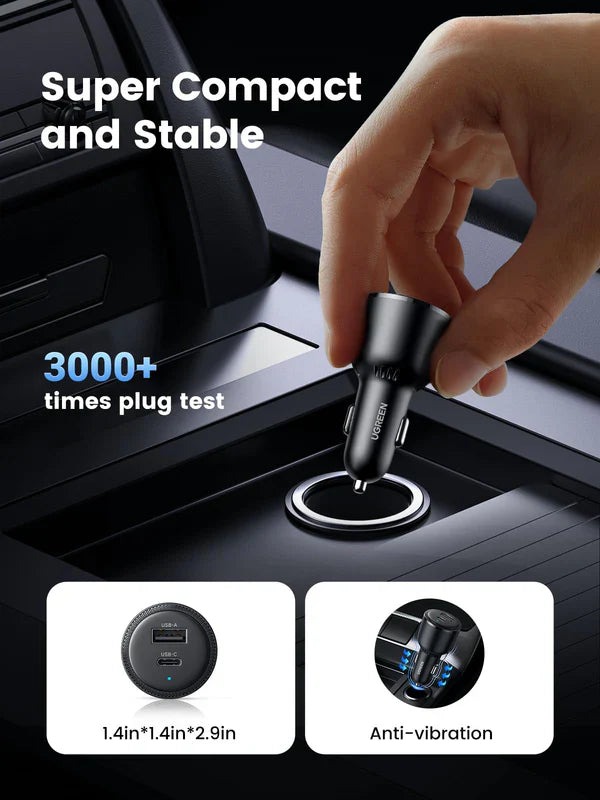 UGREEN EC701 63W Fast Car Charger – Dual Port (USB-C & USB-A) for Laptops and Phones