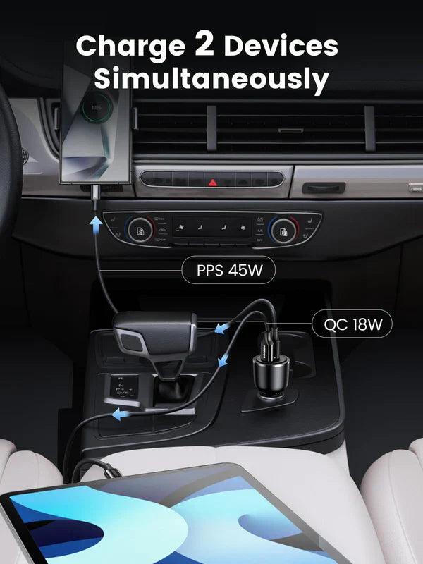 UGREEN EC701 63W Fast Car Charger – Dual Port (USB-C & USB-A) for Laptops and Phones