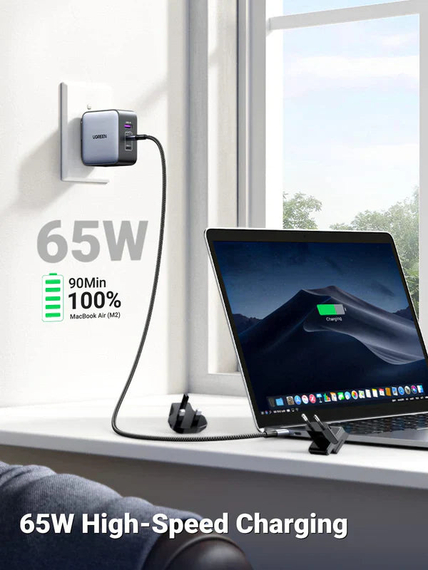 UGREEN CD296 65W GaN Fast Charger – 3-Port Compact Multi-Device Wall Adapter (UK Plug)