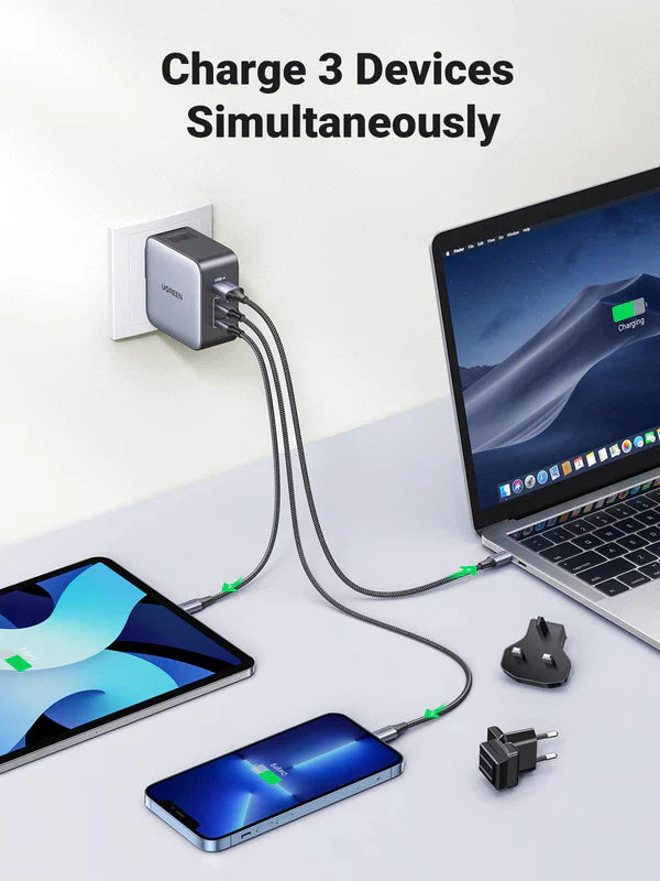 UGREEN CD296 65W GaN Fast Charger – 3-Port Compact Multi-Device Wall Adapter (UK Plug)